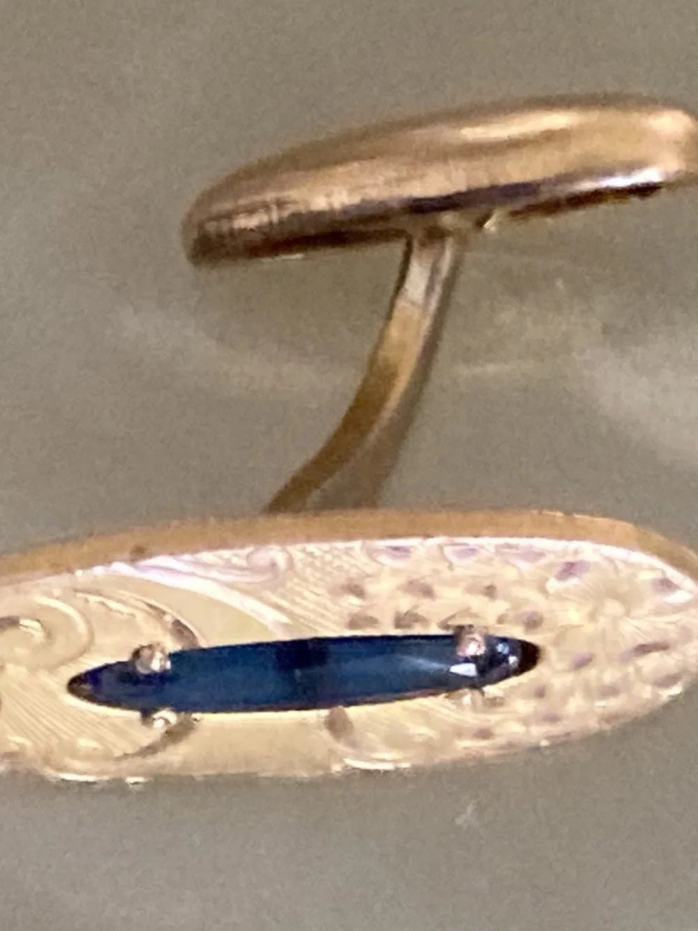 Antique HA & Co Gold Filled Blue Glass Cufflink Single Edwardian c1900